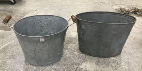 Two Galvanized Metal Buckets
