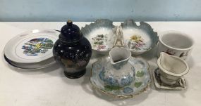 Porcelain Hand Painted Dishes, Plates, and Vase