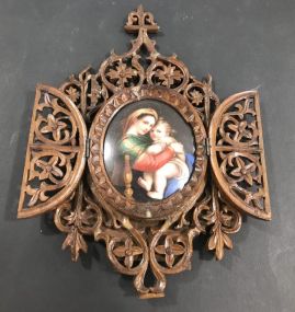 Antique Miniature Painting on Porcelain of Madonna