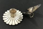 Sterling Silver Butterfly Clip and Vintage Miniature Sterling Candle Holder