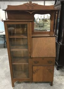 Vintage Oak Side by Side Bookcase Secretary
