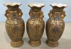 Three Gold Painted Oriental Vases