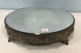Vintage Round Silver Plate Plateau Vanity Mirror Stand