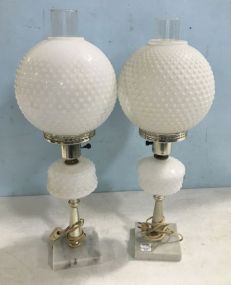Pair of Hobnail Style Milk Glass Globe Lamps