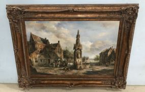Large Frame Giclee Oil Painting of A European Village