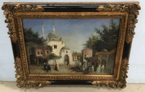 Large Frame Giclee Oil Painting of a European Street Scene