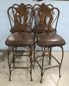 Four Modern Wood and Metal Bar Stools