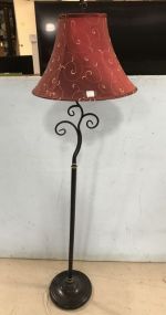 Black Metal Floor Lamp with Burgundy Shade