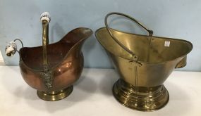 Two Brass and Copper Kindling Wood Bucket