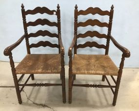 Pair of Primitive Style Slat Back Arm Chairs