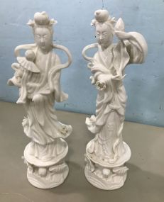 Pair of White Porcelain Asian Figurines