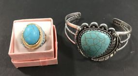 Faux Turquoise Cuff Bracelet and Ring