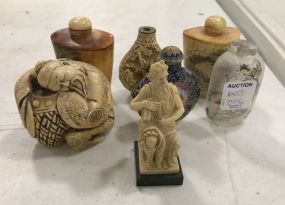 Group of Collectible Snuff Bottles and Carved Resin Figurines