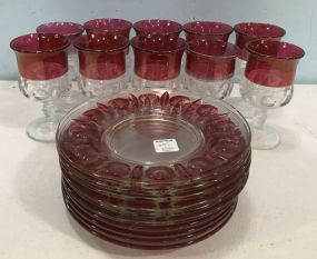 Indiana Kings Crown Red Ruby Goblets and Plates