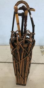 Woven Style Decorative Basket with Three Walking Canes