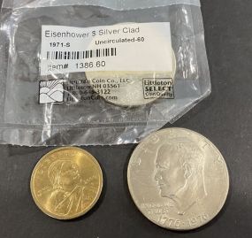 1971-S Eisenhower Silver Chad, 1776-1976 Eisenhower, and Sacagawea dollar