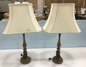Pair of Gold Gilt Wood Twist Pole Lamps