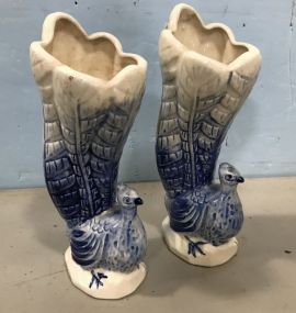 Pair of Japanese Porcelain Peacock Planter Vases