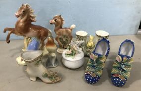 Group of Porcelain Animals and Shoes