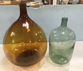 Large Amber Hand Blown Glass Vase and Hand Blown Jug