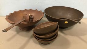 Wooden Salat Set and Wooden Salad Bowl with Tongs
