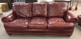 Three Cushion Burgundy Leather Sofa