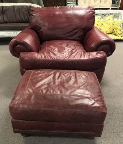 Burgundy Leather Over Sized Chair and Ottoman