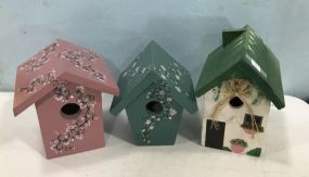 Three Hand Painted Wood Bird Houses