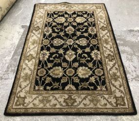 Black and Creme High Pile Wool Area Rug