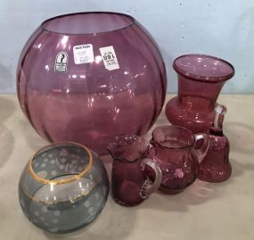 Cranberry Glass Decorative Pieces