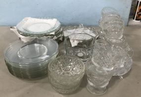 Group of Clear Glass Plates and Cups