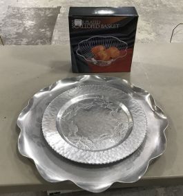 Farberware Metal Tray, Large Crimped Rimmed Aluminum Tray and Silver Scalloped Basket