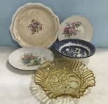 Churchill Blue and White Bowls, Pressed Glass Bowl, Nasco 22 Kt. Charger and Plates