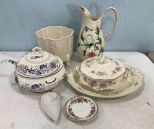 Group of Porcelain Serving Pieces and Ceramic Decor