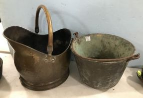 Brass Hand Urn and Antique Metal Pail Bucket