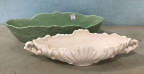 Green and White Pottery Centerpiece Bowls