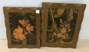 Two Vintage Lacquer Flower Wall Plaques