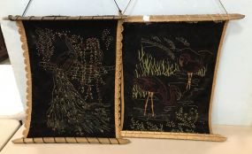 Two Black Felt Hanging Tapestries