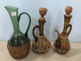 Decorative Amber and Green Glass Pitchers