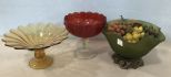 Three Decorative Glass Compote and Center Piece