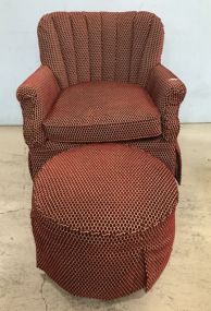 Red Tufted Back Arm Chair with Ottoman