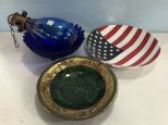 Decorative Glass Bowls, Hanging Art Glass, Mosaic Bowl and Ceramic American Flag Bowl