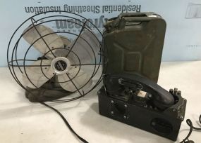 Vintage Coronado Fan, 5 Liter Gas Can, Western Electric Company Military Phone