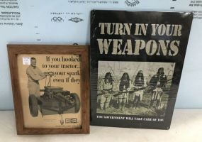 Champion Advertisement Poster and Metal Turn in Your Weapons Sign
