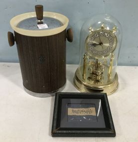 Vintage Ice Bucket, Battery Operated Anniversary Clock and Impossible Print