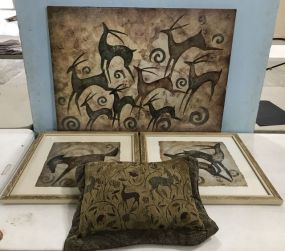 Horse and Two Antelope Framed Prints and Matching Pillow