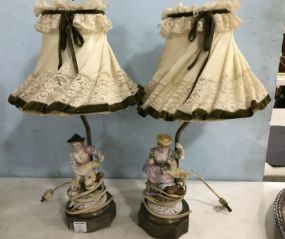 Two Vintage Gent and Lady Porcelain Lamps