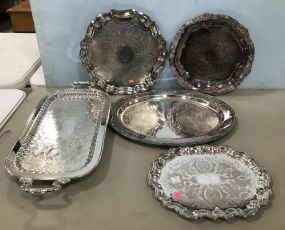 Group of Five Silver Plate Serving Trays