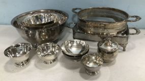 Group of Silver Plate Serving Bowls and Two Casserole Stands