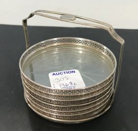 Sterling Rimmed Glass Coasters with Sterling Stand